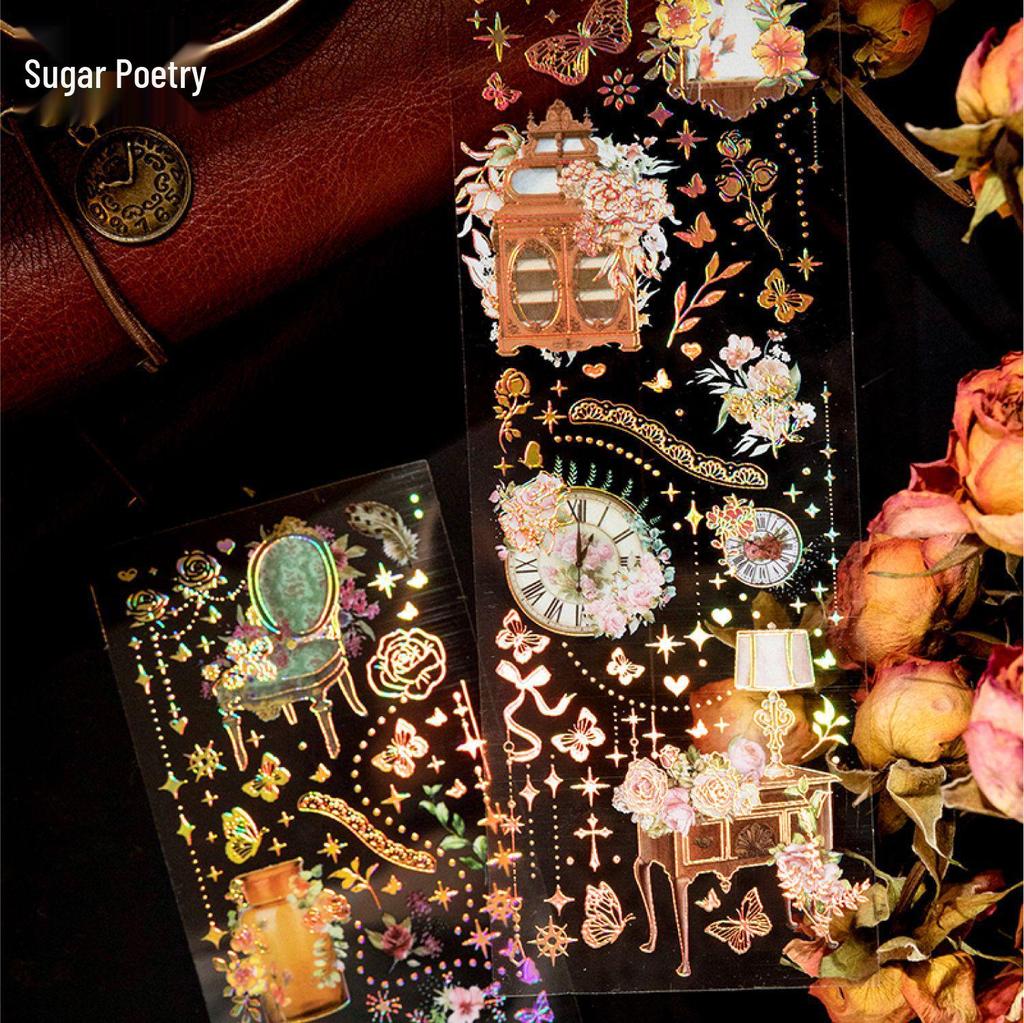 3D Gold Stamping Stickers - Retro Time Garden Series for Journals and DIY Projects (4 Types)