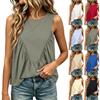 Women’s Sleeveless Pleated Tank Top Casual Loose Fit Crew Neck Blouse Simple Solid Design for Daily Wear