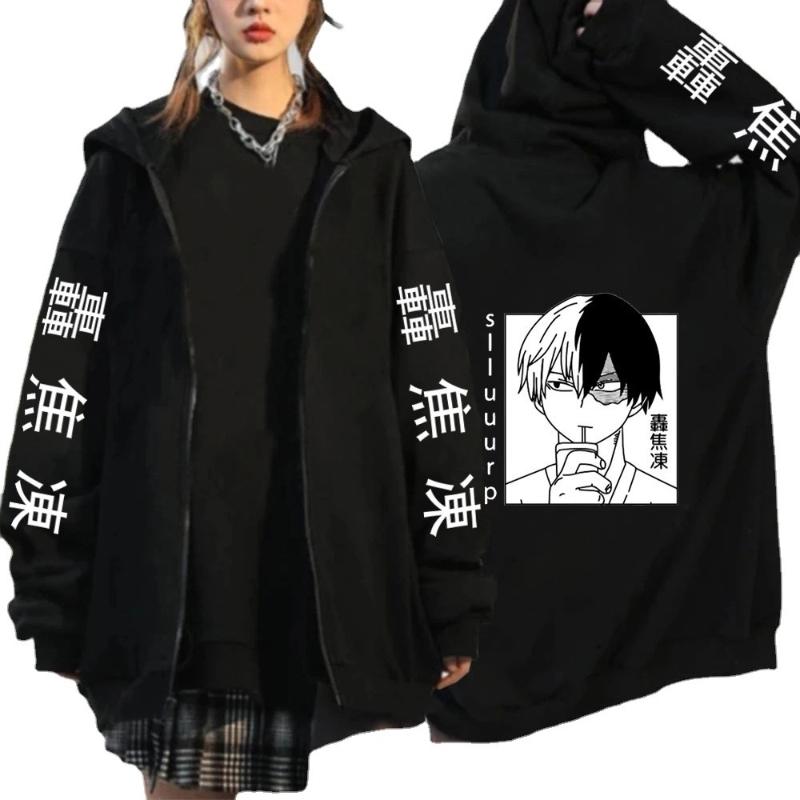 Móda Japonské Anime Grafický Potisk Ležérní Harajuku Zipová Mikina s Kapucí Podzim Zima Pánská Dámská Streetwear Y2K Fleecový Kabát