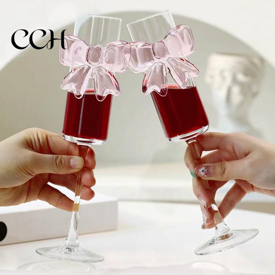 Butterfly Wine Glass Champagne Flutes with 3D Pink Decoration Wedding Glasses Faux Crystal Party Anniversary