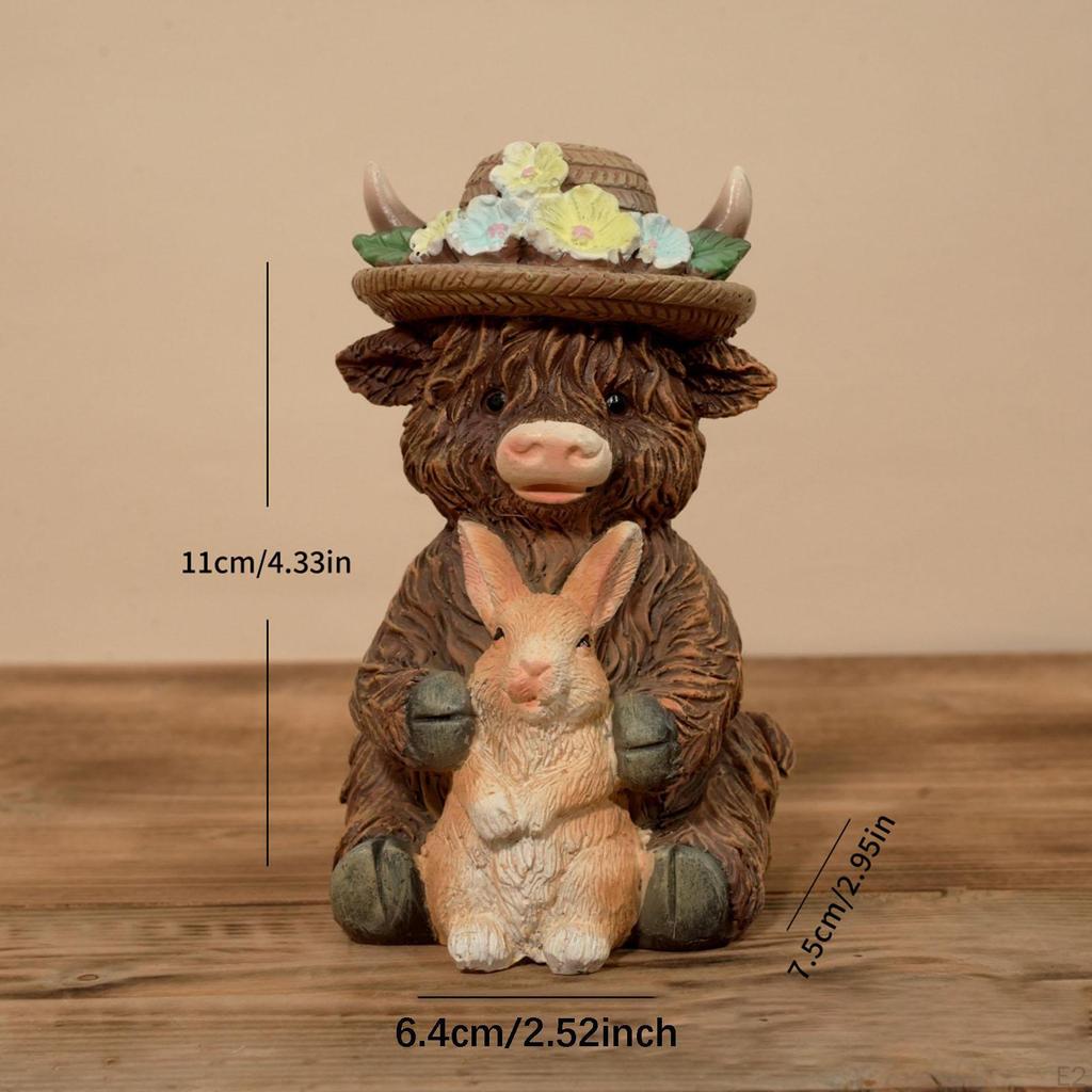 Easter Cow Figurine Farmhouse Decor Creative Sculpture Gnome Holding Bunny for Tiered