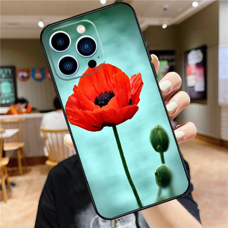 

Red Corn Poppy Flower Case For iPhone 17 16 15 13 12 11 14 Pro Max Mini Plus 16e 17 Air Bumper Cover Accessories iPhone 17 Pro