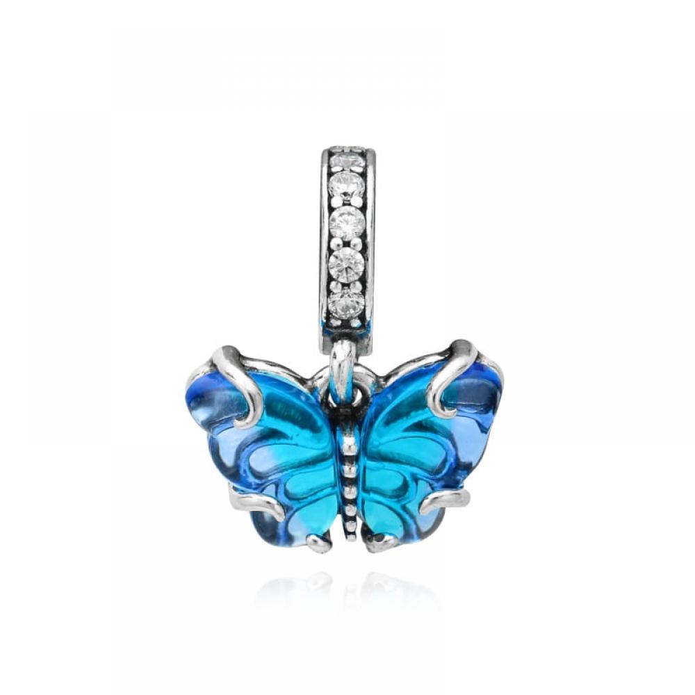 PAndora 792698c01 Blue Murano Glass Butterfly Pendant And Dangle Silver Charm