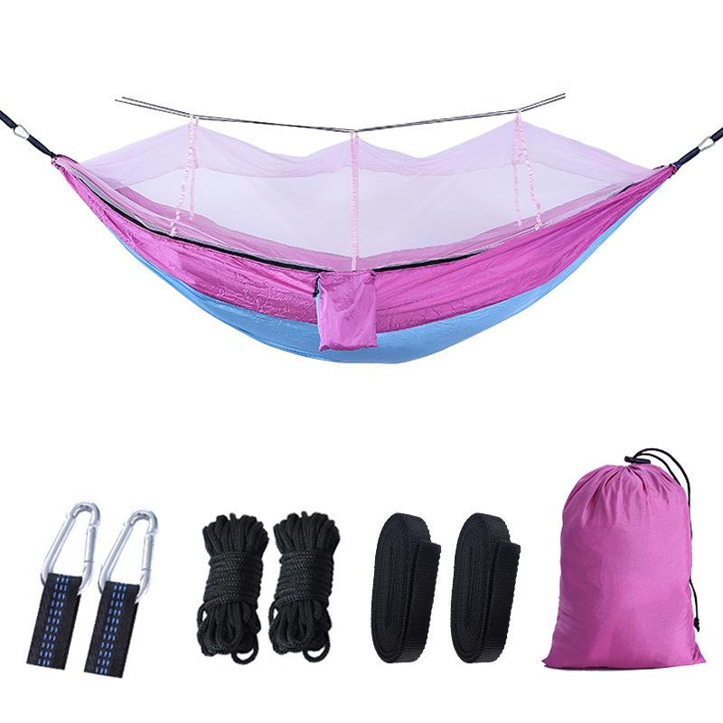 Single & Double Quick-Open Camping Hammock with Mosquito Net - Anti-Roll, Parachute Cloth, Outdoor Use