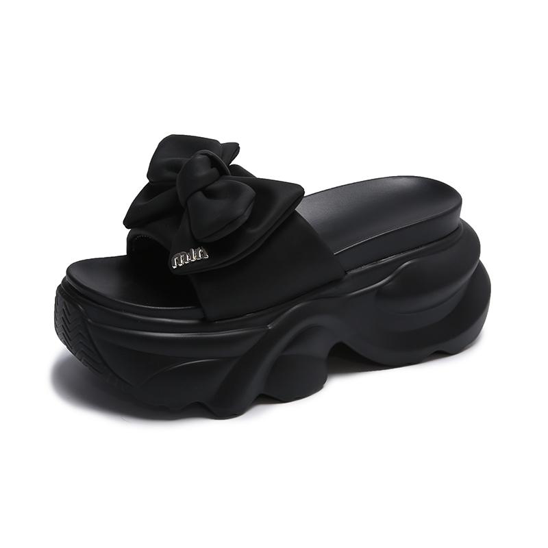 Fashion 7CM Heels Wedge Slides Sandals Female Summer Butterfly Knot Non Slip Beach Casual Outdoor Slippers Walking Chunky Shoes Woman