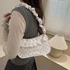 Yogodlns Lace Polka Dot Shoulder Bag Stretchable Strap Large Capacity Pleated Underarm Bag Multi-Color French Stick Handbag Purse