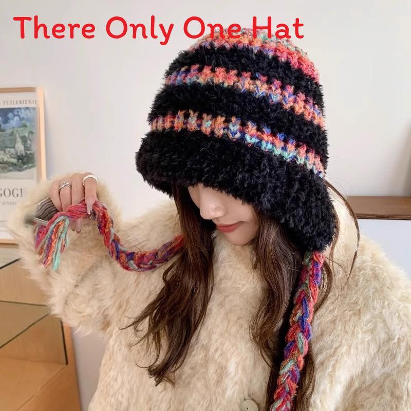 

Winter Knit Hat With Tassels For Women Soft Polyester Thickened Beanie