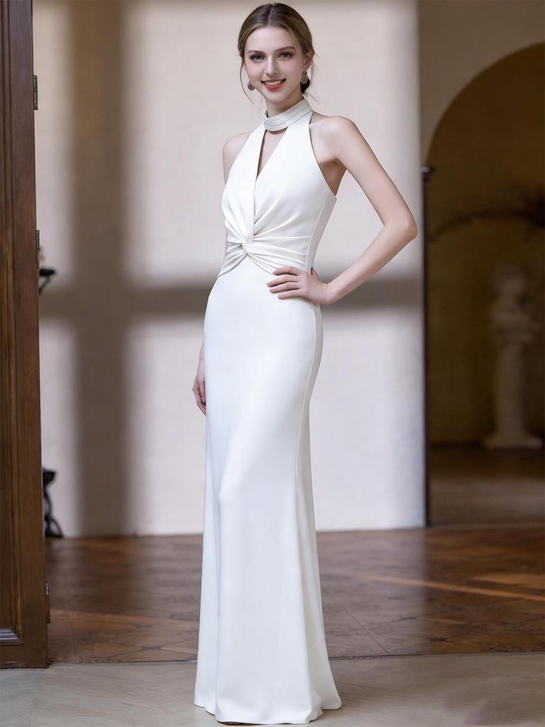 High-End French Halter Evening Gown & Bridal Robe