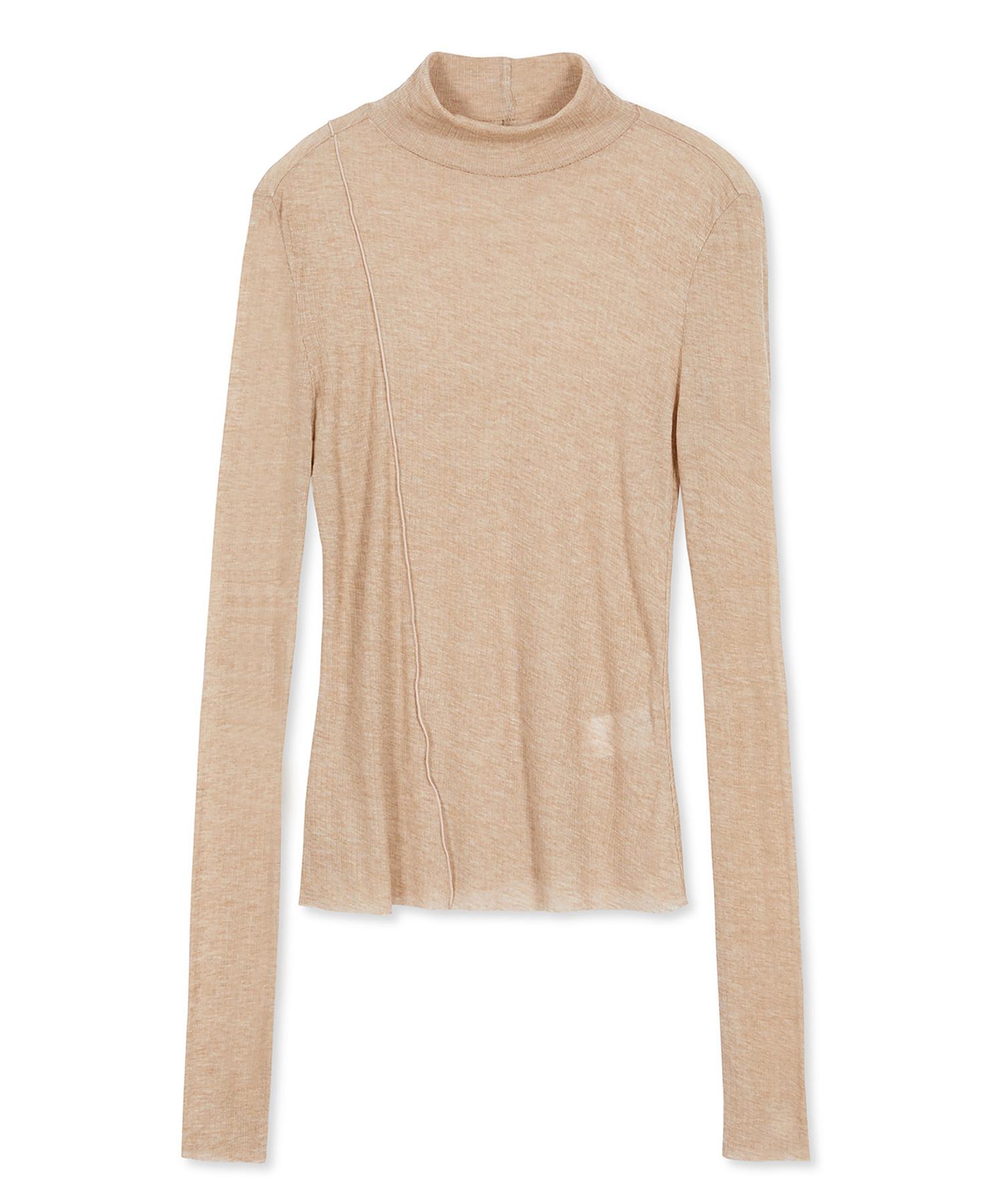 Mmic (Women) Eliza Turtleneck Long Sleeve Super Wool Tencel Irregular Ribbed_Beige Free
