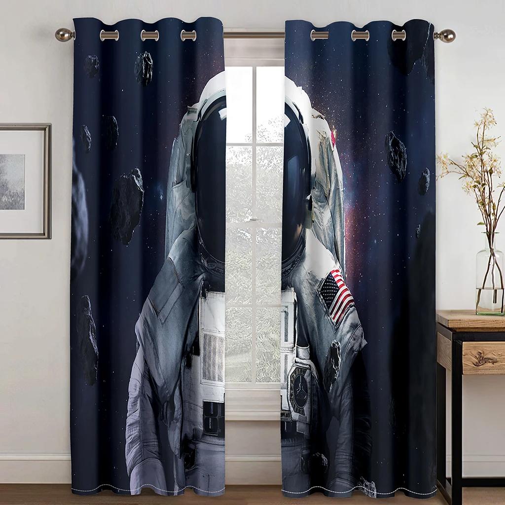Personalized Creative Astronaut Pattern High Blackout Curtains Technology Sense Starry Sky Space Shading Drape Bedroom Curtain