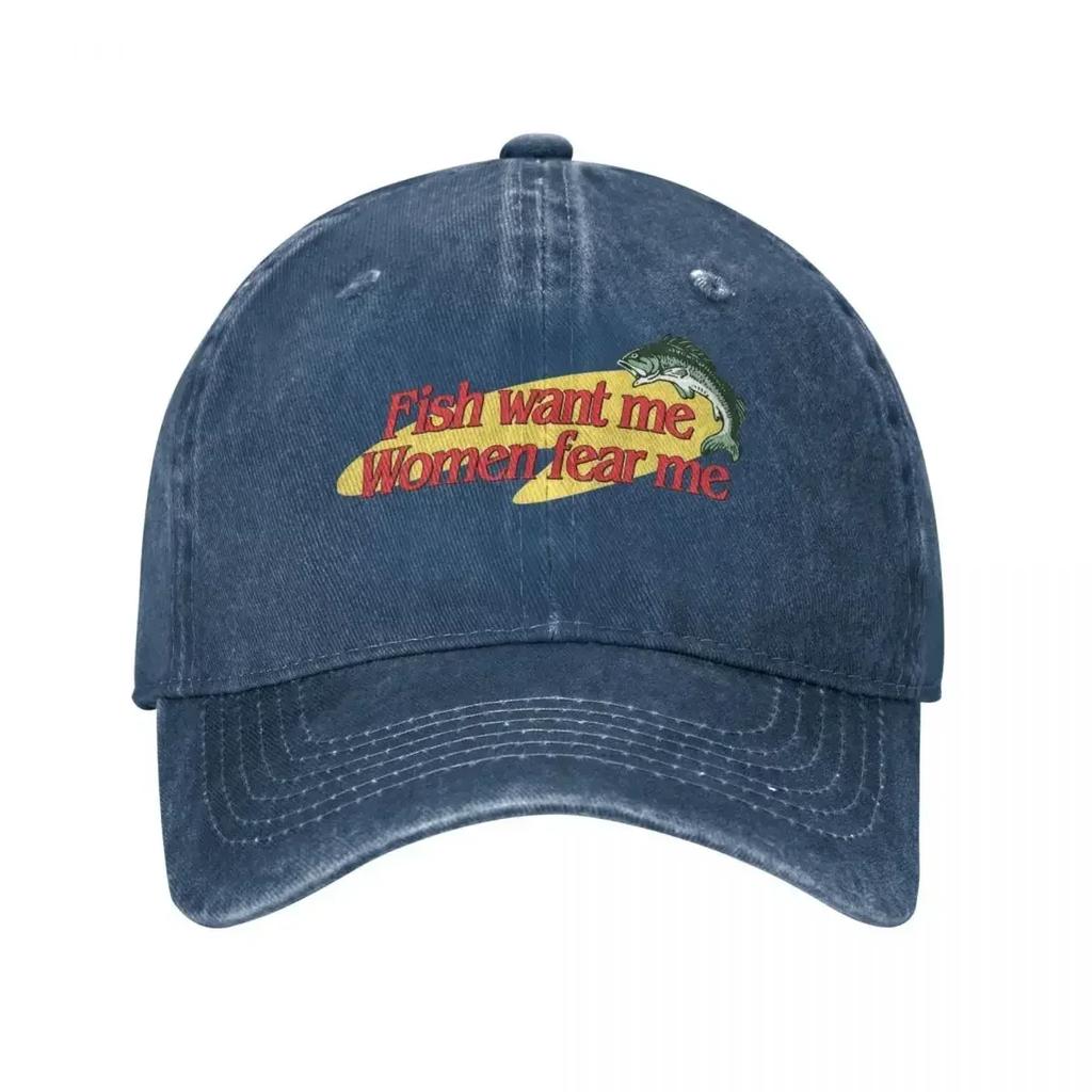 Fish Want Me Women Fear Baseball Cap Fashion Distressed Cotton Sun Unisex Style Outdoor Summer s Hat