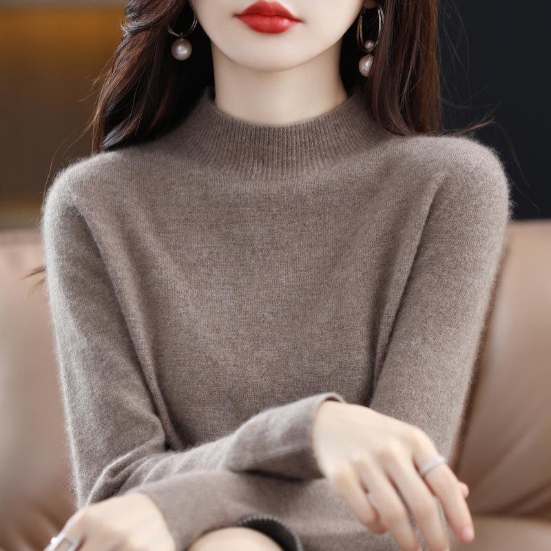 Women's High-Quality Cashmere Wool Sweater, Half-High Neck, Fashionable Slim Fit, Autumn/Winter Collection