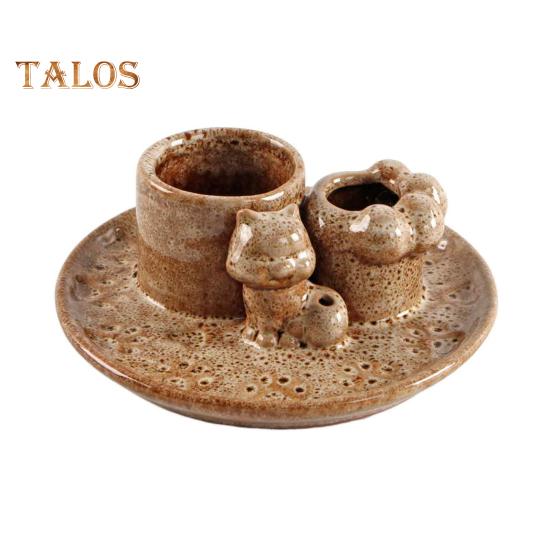 Porte-Palo Santo 4-en-1 Brûleur d'Encens Porte-Bougie Porte-Encens en Céramique Plateau Récupérateur de Cendres pour Méditation Salle de Yoga Chambre