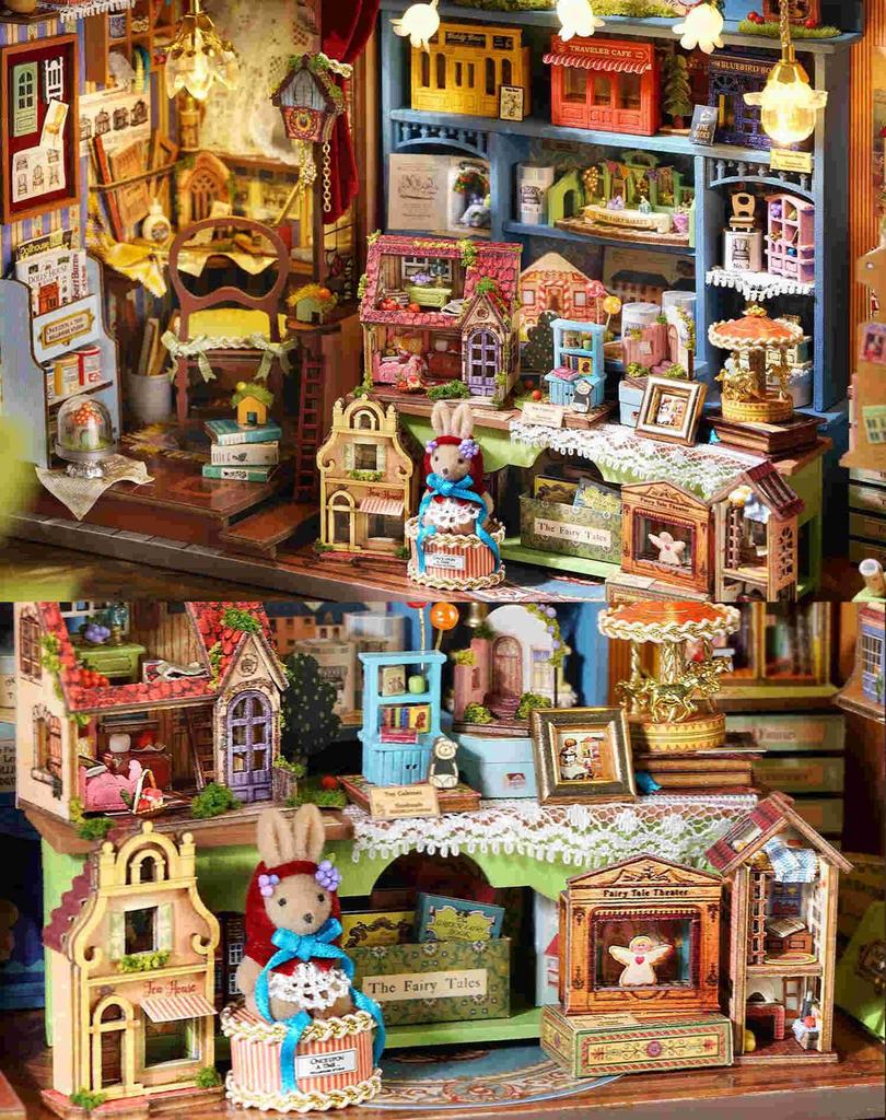 moin moin Scale Dollhouse DIY Kit Set Instructions Miniature Shop with European Stained Handmade Fairy Tale Picture General Goods Classical Antique