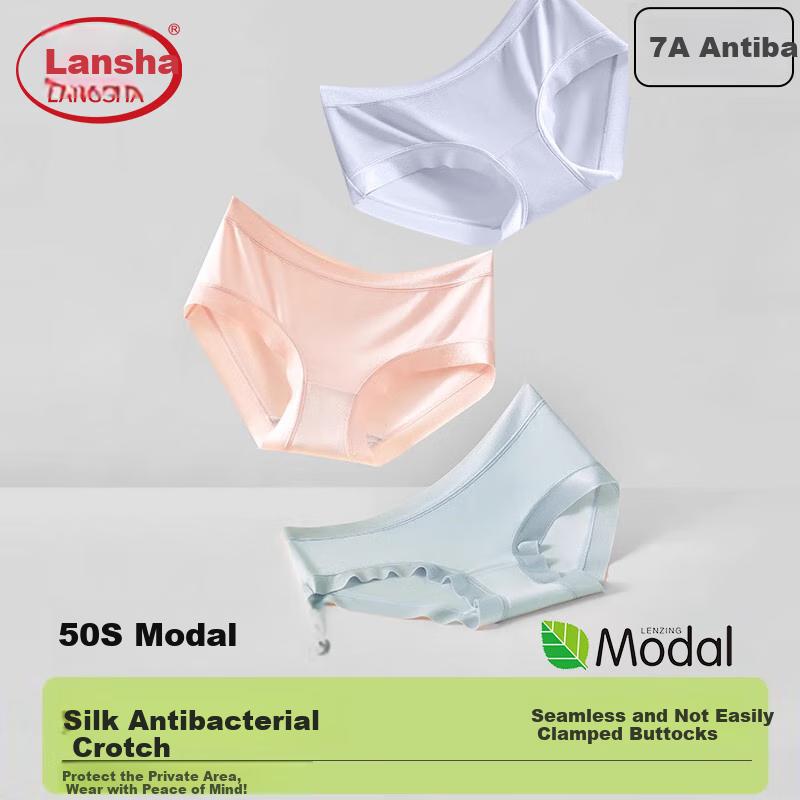 LangSha Modal Women's Underwear, Seamless 7A Mulberry Silk Antibacterial Crotch Breathable Panties, Mid-Rise Comfortable Triangle Briefs for Wome