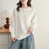 Plus Size Women's Spring Air Cotton Sweatshirt with Pleated Cuffs - Long Sleeve Casual Versatile Top