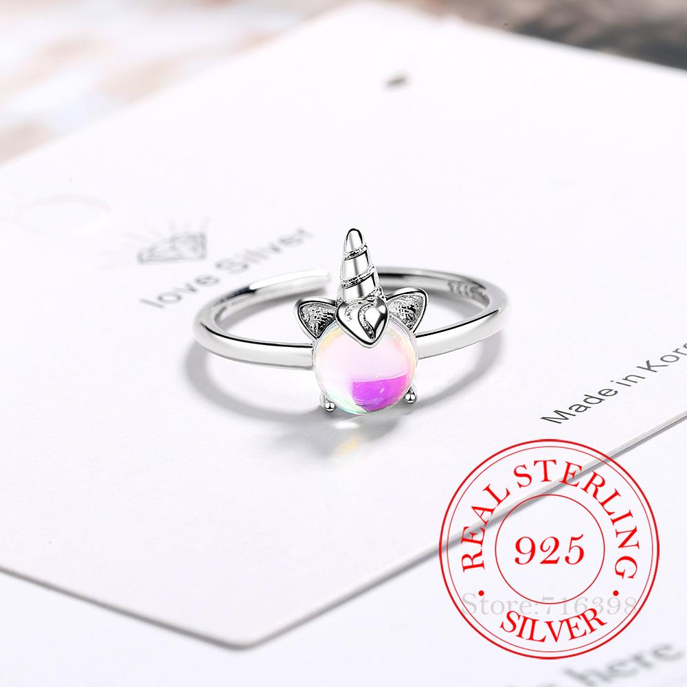 

Korean 925 Sterling Silver Unicorn Moonstone Ring for Women Fashion Wedding Engagement Party Gift Charm Jewelry One Size
