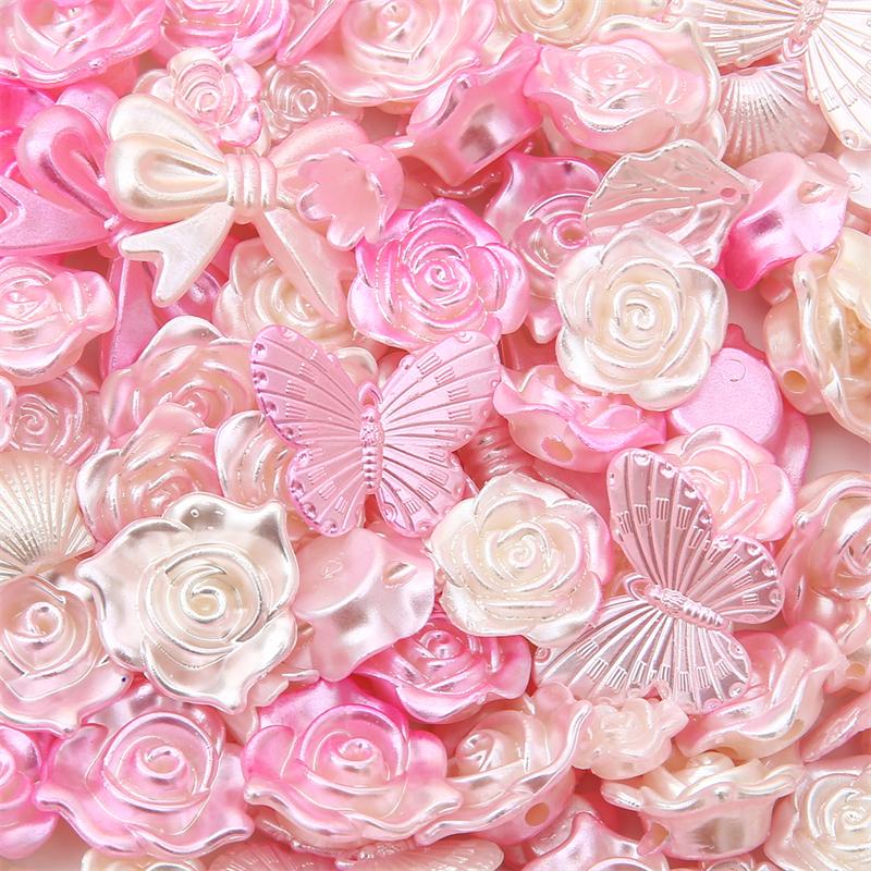 20g/pose Super Flott Kremgradient Rose Sløyfe Perlebesatt DIY Armbånd Halskjede Dekorative Håndtilbehør