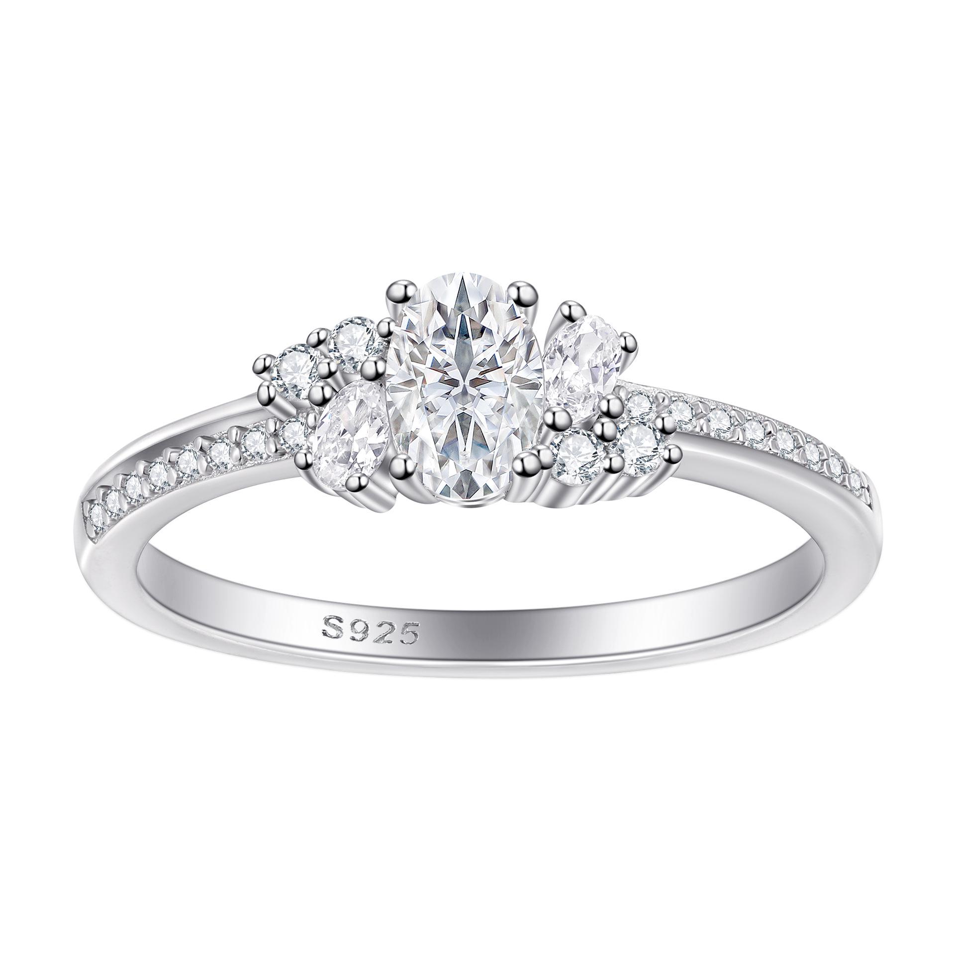European & American Luxury S925 Sterling Silver Zircon Ring with Pave Diamonds US 10