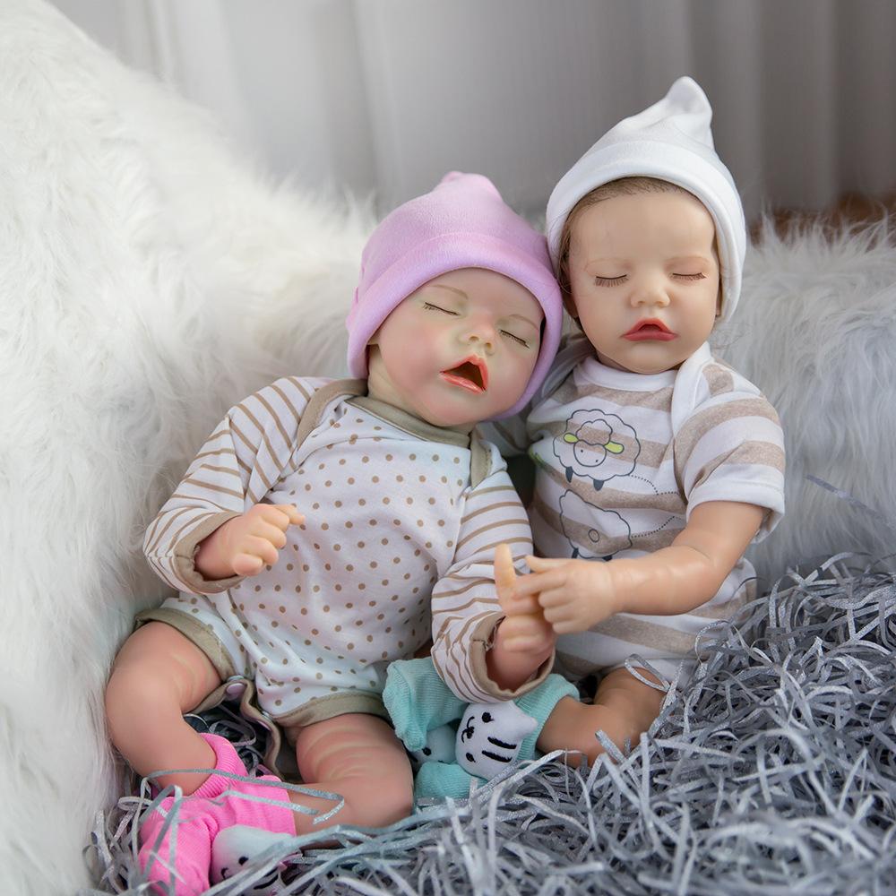 45cm Lifelike Reborn Baby Doll Twin A Twin B Cloth Body Soft Touch Real Life Newborn Dolls Rooted Mohair Alive Bebe Reborn Boneca Kid's Christmas Gift