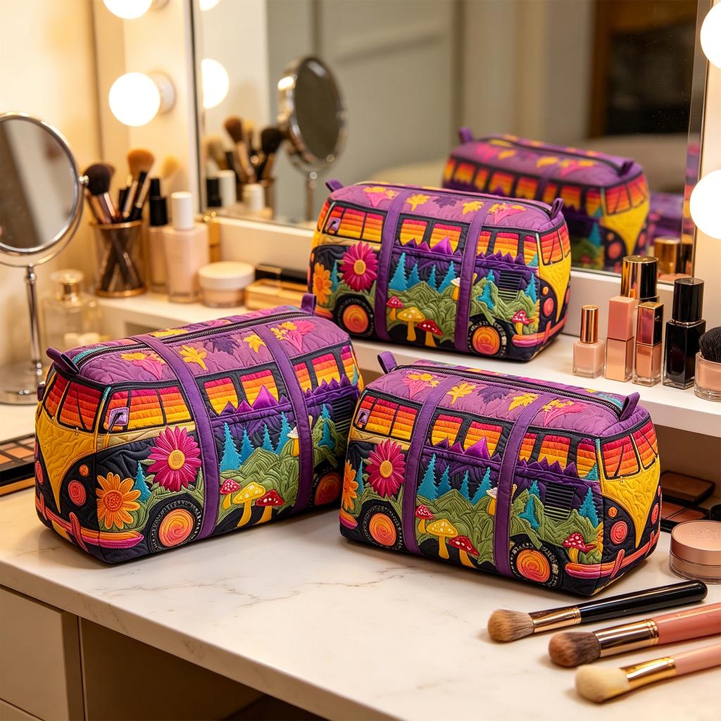 Quilted Storage Bag Multifunctional Makeup Organizer Large Size Travel Cosmetic Pouch Durable Fabric with Handle for Easy Carrying and Storage