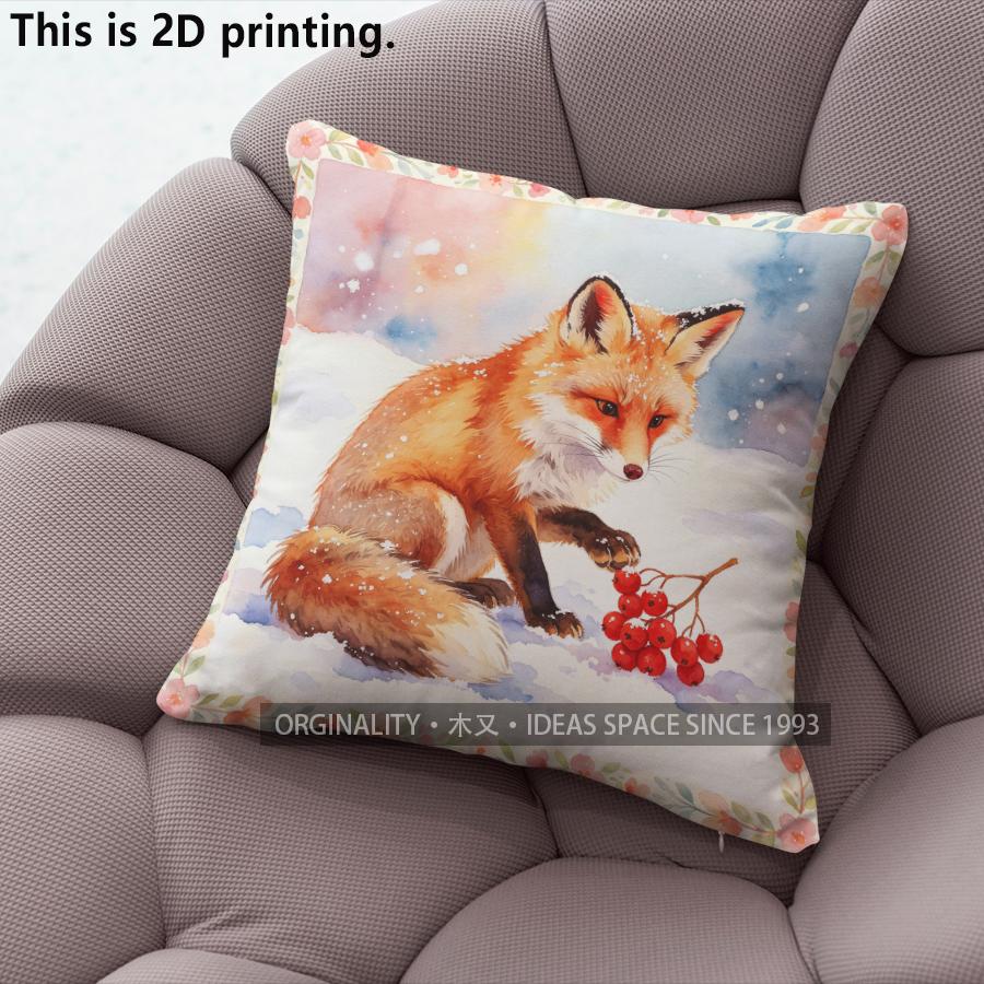 Winter Fox Square Throw Pillow Covers Pattern Cushion Cover Suitable For Sofa Bedroom Car Pillow Cover