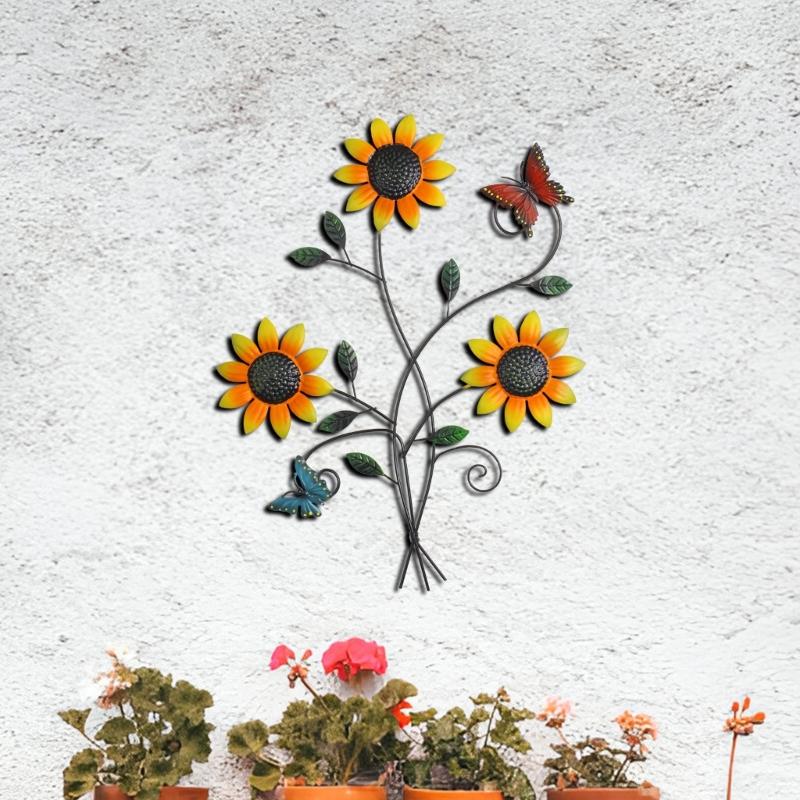 Iron Sunflowers Wall Hanging Weather Resistant Outdoor Decoration For Patios Yard Easy Setups No Tool Required