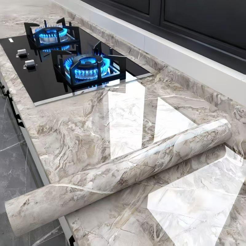 Thickened Faux Marble Kitchen Sticker – Waterproof, Oil-Proof, and Heat-Resistant Wallpaper for Stovetops