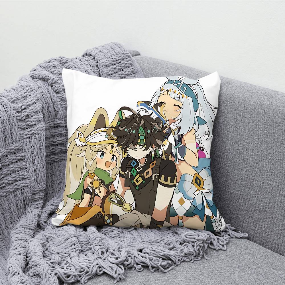 Genshin Impact Kinich Mualani Pillowcases Bedroom Living Room Sofa Home Decor Polyester Cushion Cover with Zipper