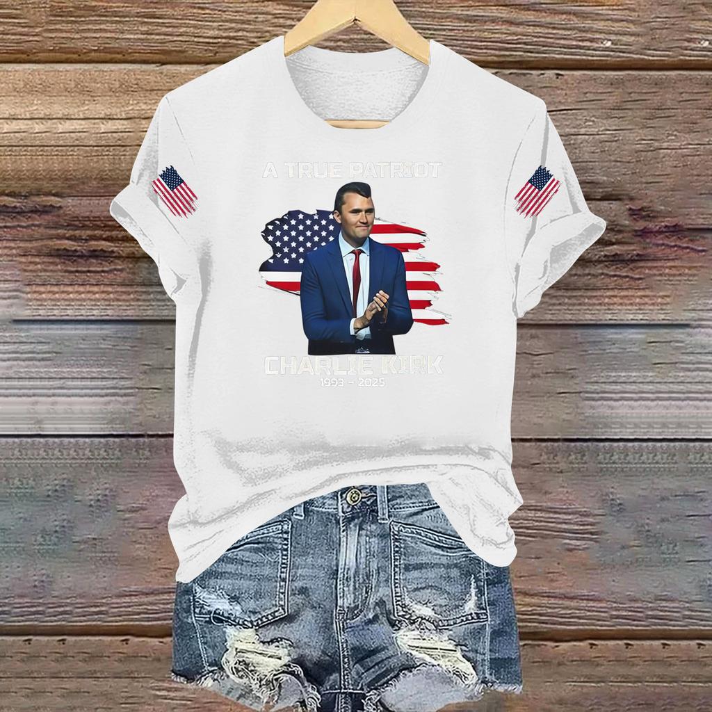 Women's Casual Printed T-shirt Round Neck Pullover Short Sleeve Top