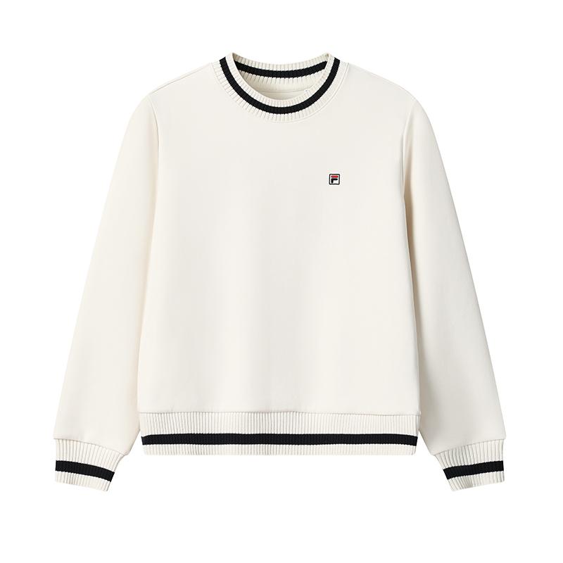 Fila Heritage Fashion Classic Comfortable French Knit Pullover Sweatshirt Women Sweatshirt Fog-Lotus-White F11W548202FIV