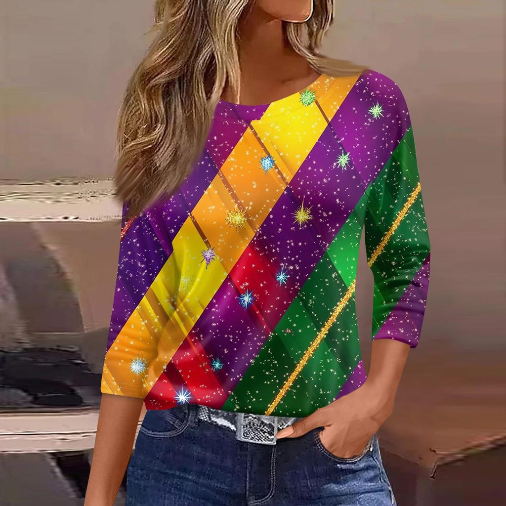 Blusas de mujer con mangas 3/4 largas, estampado floral, estilo vintage, informales, holgadas, con cuello redondo, camisas de talla grande