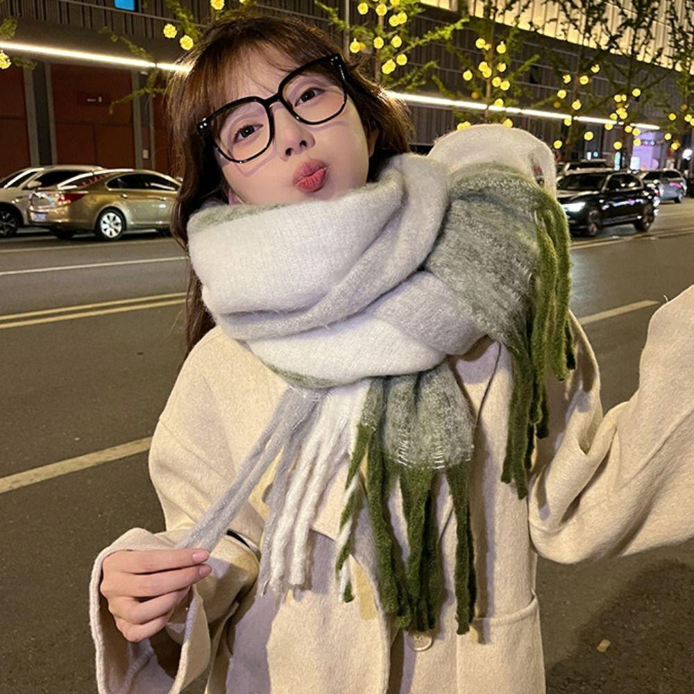 Korean Style Knitted Stripe Scarf Thickened Long Wool Tassel Scarf Retro Winter Scarves  Girls