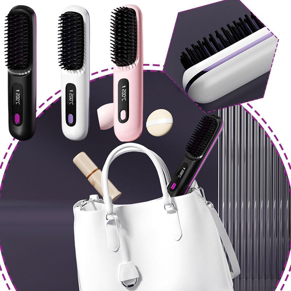 2 in 1 Hair Straightener Curling Brush LCD Digital Display Constant Temperature Hair Care Anti-Scald Nano-Ceramic Styling Tool