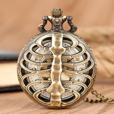 Orologio da Tasca al Quarzo a Forma di Lisca di Pesce Vuota Vintage Collana Catena Orologio Regali per Uomo Donna