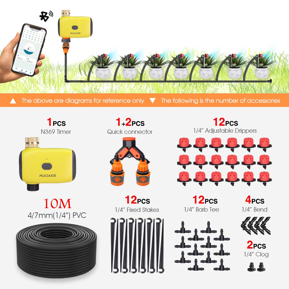 

Garden Bluetooth Smart Single Zone Timer Irrigation Kit 1/4 Hose Rotary Adjustment Sprinkler Automatic Watering Control System