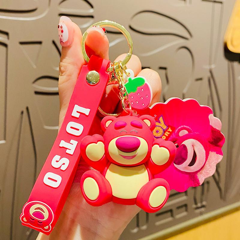 Adorable Disney Cartoon Strawberry Bear Keychain Cute Bag Charm Stylish Car Accessory