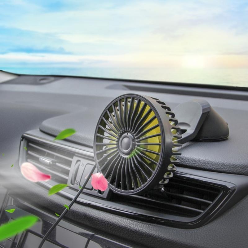 Car USB Clip Fan with 360 Degree Rotation & Strong ABS Suction Cup Portable Auto Suction Cup Fan for Vehicle Cooling