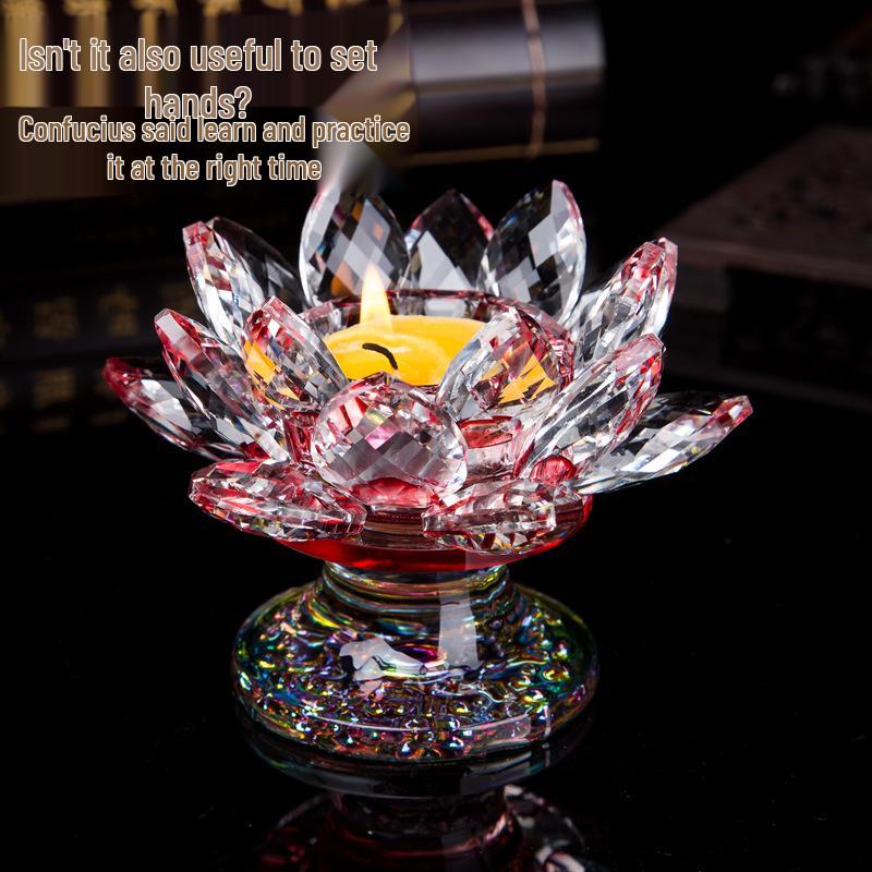 Kristall-Lotus-Glas-Kerzenhalter - Mehrfarbiges Ornament, Ewige Butterlampe für Heimdekoration