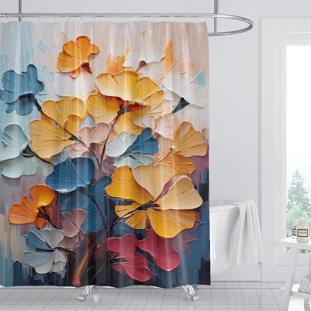 

Modern Watercolor Painting Flowers Shower Curtain with Hooks Waterproof and Minimalist Design for Bathroom Home Decor Curtain W90xH180cm-35x70in