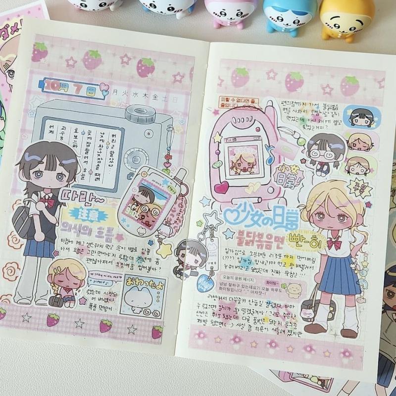 1 Sheet Korean Kawaii Y2K Decals Cute Sweet Cool Japanese Shibuya Girl Sticker Hand Account Diary Scrapbook Decorative Stickers