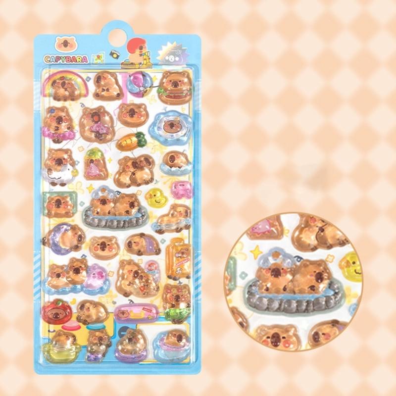 Vibrant Crystal Stickers Showcasing Playful Cartoon Capybara Safe For Youngsters Art Activities And Fun
