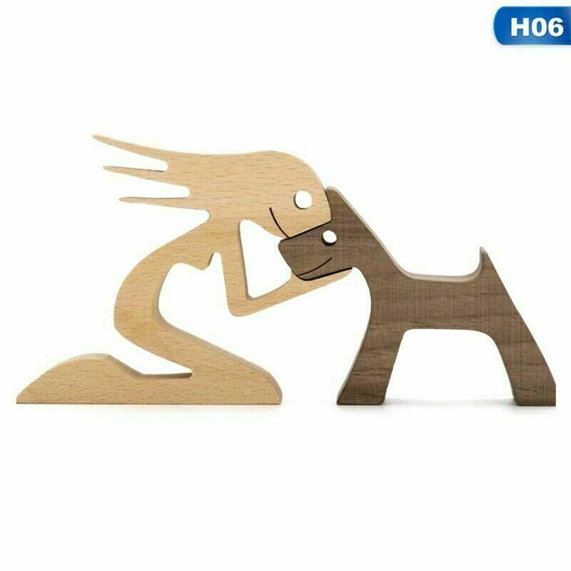 Hand Carved Wooden Unpainted Dog Human Carving Figurine Statue Unfinished Gift