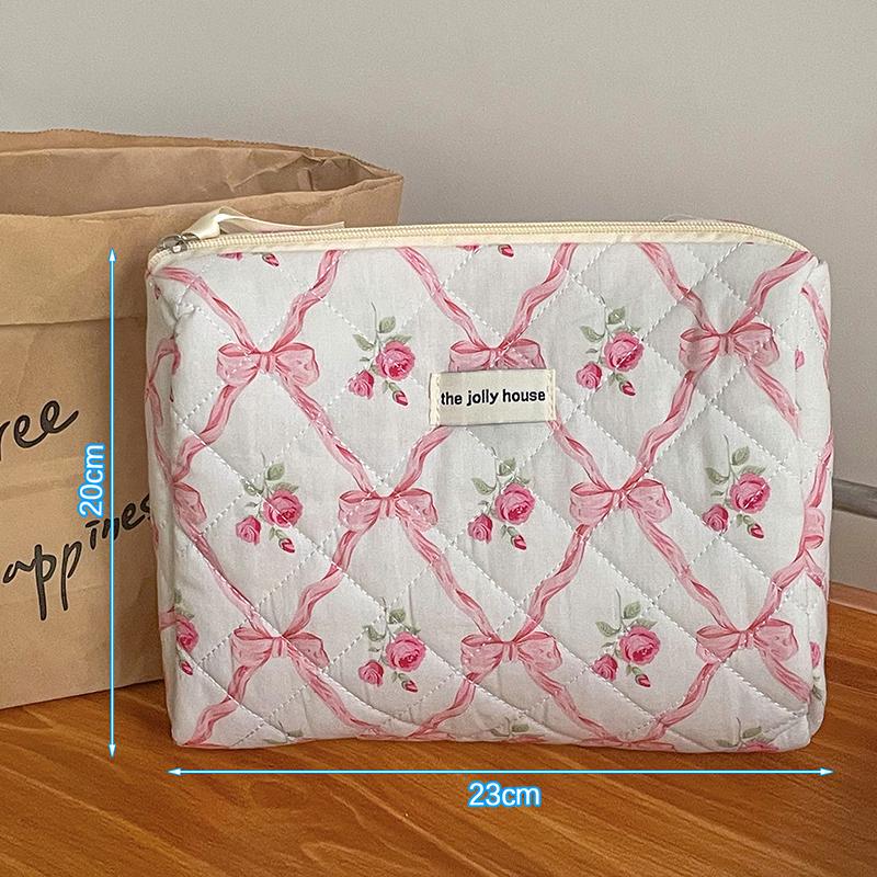 Cute Bow Flower Make-Up Bag Portable Large Capacity Travel Cosmetic Bag Multi-Functional Wash Collection Bag Gifts