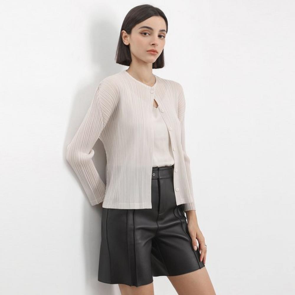 Pleats Mood Basic Button Pleats Cardigan FREE/BEIGE