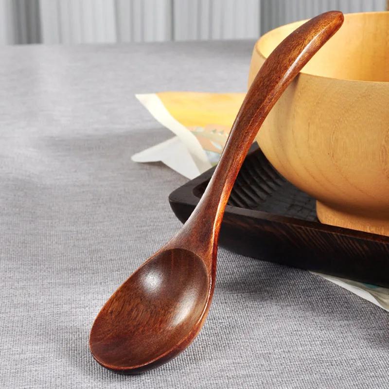 Ahşap Çorba Kaşığı Mutfak Bar Malzemeleri Ahşap Bal İçmek İçin Kahve Yeniden Kullanılabilir Kahverengi Saplı Yemek Karıştırma Karıştırma Pişirme