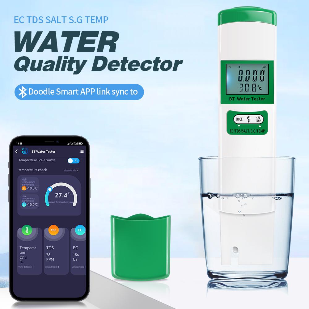 Smart 5 in 1 Salinity EC TDS Temp pH Meter Bluetooth Water Quality PH Tester APP Control for Aquarium Swimming Pool Fish Tank