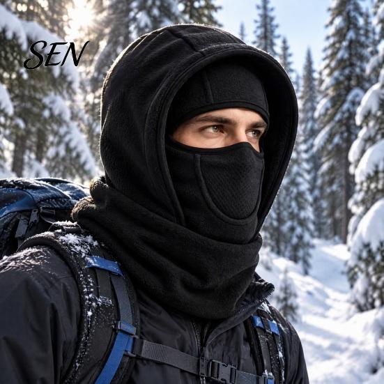 Outdoor Windproof Headwear Thermal Fleece Balaclava Hat, Full Coverage Face Mask, Integrated Warm Neck Gaiter Hat And Warmer for Motorcycle