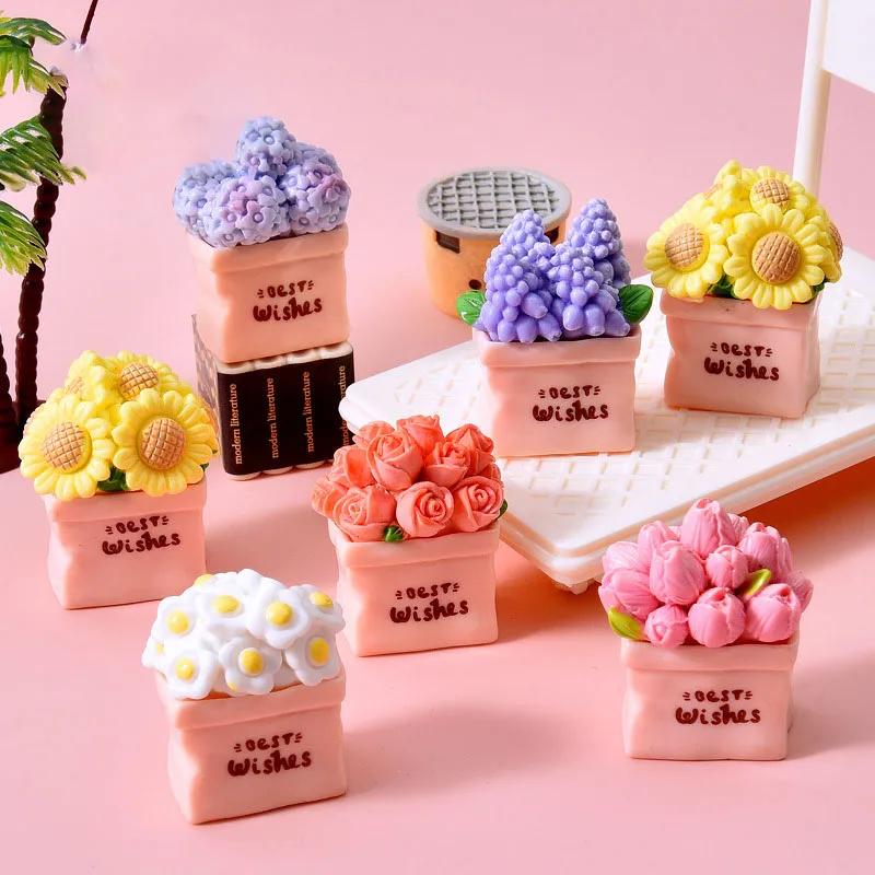 5pcs Simulated Bouquet Decoration Resin Decorative Accessories Desktop Ornament Cream Adhesive DIY Jewelry Accessories