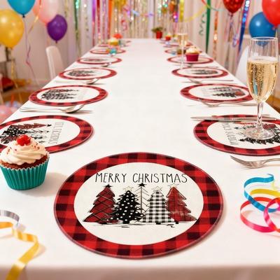 Weihnachtsparty Leinen-Platzsets - Schmutzabweisende Tischmatten für Winterküche Esstisch Heimdekoration